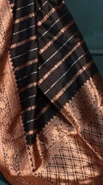 Mayawye Women's Silk Printed Saree With Unstitched Blouse 5.5Mtr (Black)