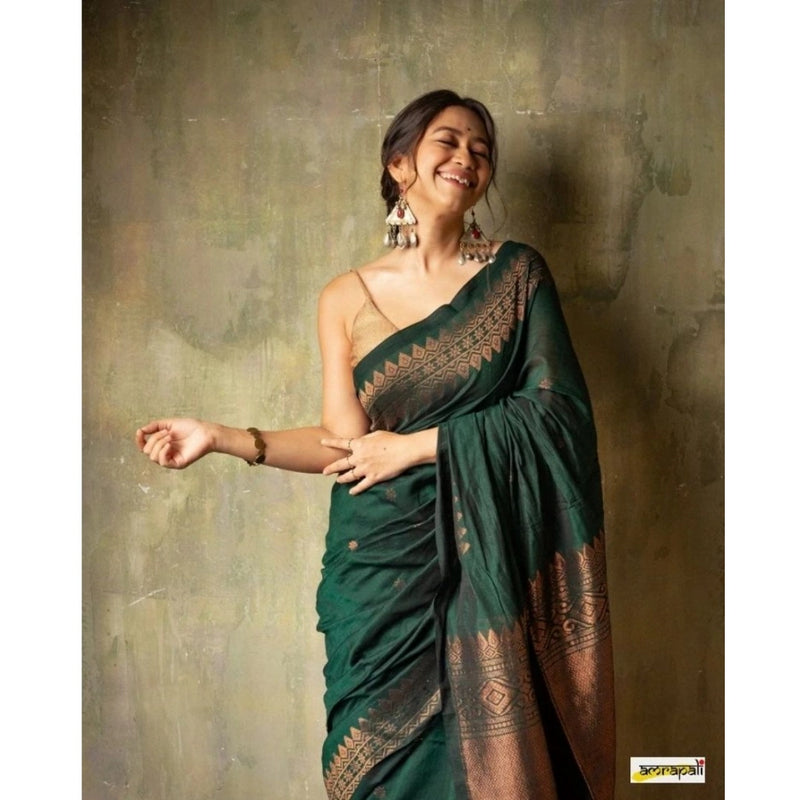 Mayawye Women's Silk Printed Saree With Unstitched Blouse 5.5Mtr (Green)