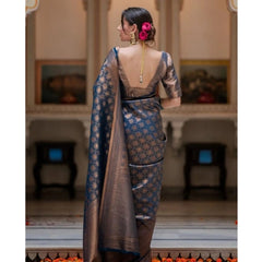 Mayawye Women's Silk Printed Saree With Unstitched Blouse 5.5Mtr (Blue)