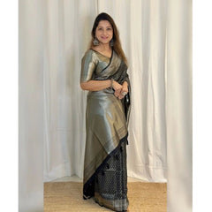 Mayawye Women's Silk Printed Saree With Unstitched Blouse 5.5Mtr (Black)