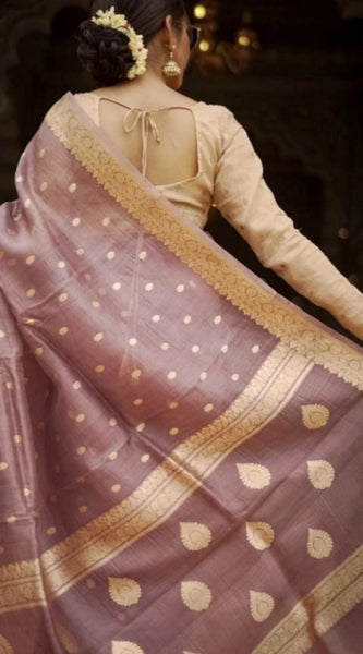 Mayawye Women's Cotton  Printed Saree With Unstitched Blouse 5.5Mtr (Rose Gold)