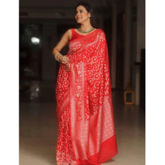 Mayawye Women's Silk Printed Saree With Unstitched Blouse 5.5Mtr (Orange)