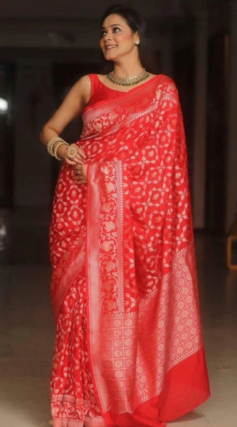 Mayawye Women's Silk Printed Saree With Unstitched Blouse 5.5Mtr (Orange)
