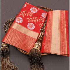Mayawye Women's Silk Printed Saree With Unstitched Blouse 5.5Mtr (White)