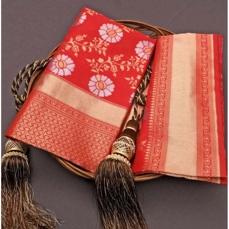 Mayawye Women's Silk Printed Saree With Unstitched Blouse 5.5Mtr (White)