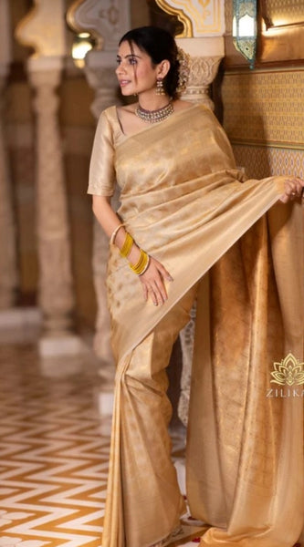 Mayawye Women's Silk Printed Saree With Unstitched Blouse 5.5Mtr (Cream)