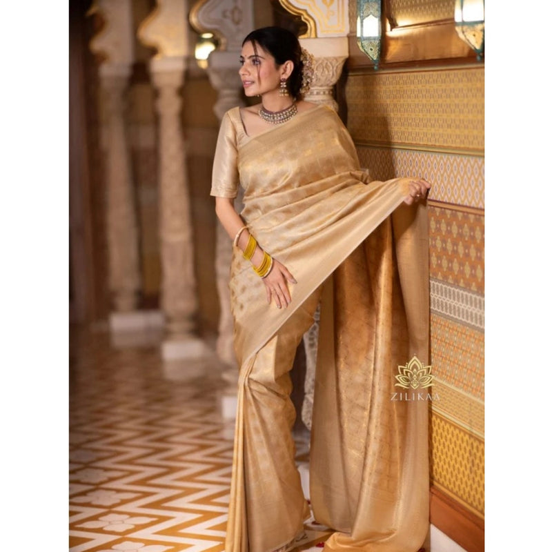 Mayawye Women's Silk Printed Saree With Unstitched Blouse 5.5Mtr (Cream)