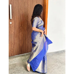 Mayawye Women's Silk Printed Saree With Unstitched Blouse 5.5Mtr (Royal Blue)