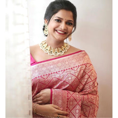 Mayawye Women's Silk Printed Saree With Unstitched Blouse 5.5Mtr (Pink)