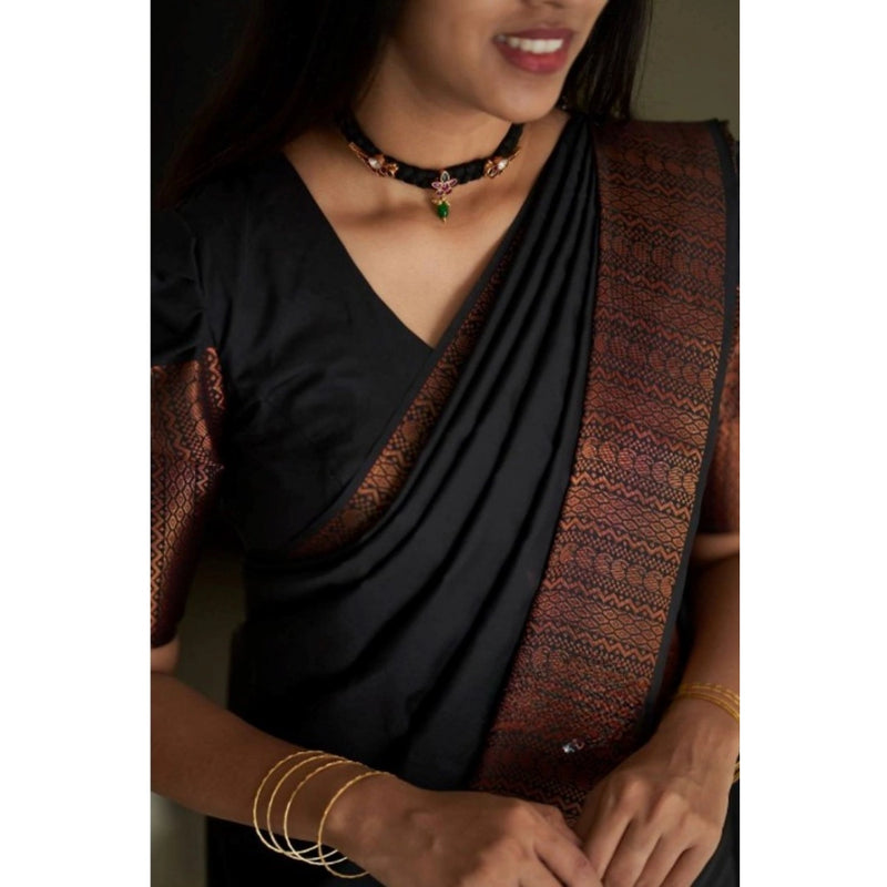 Mayawye Women's Silk Printed Saree With Unstitched Blouse 5.5Mtr (Black)