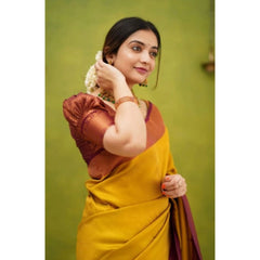 Mayawye Women's Silk Printed Saree With Unstitched Blouse 5.5Mtr (Yellow)
