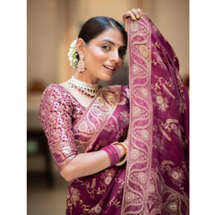 Mayawye Women's Silk Printed Saree With Unstitched Blouse 5.5Mtr (Wine)
