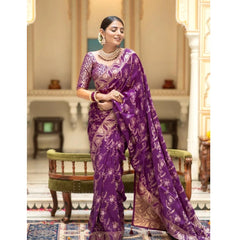 Mayawye Women's Silk Printed Saree With Unstitched Blouse 5.5Mtr (Purple)