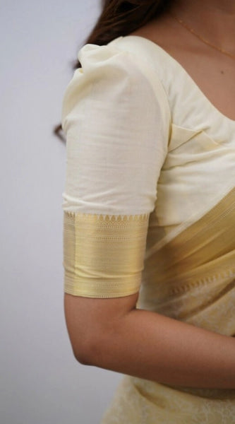 Mayawye Women's Silk Printed Saree With Unstitched Blouse 5.5Mtr (Cream)