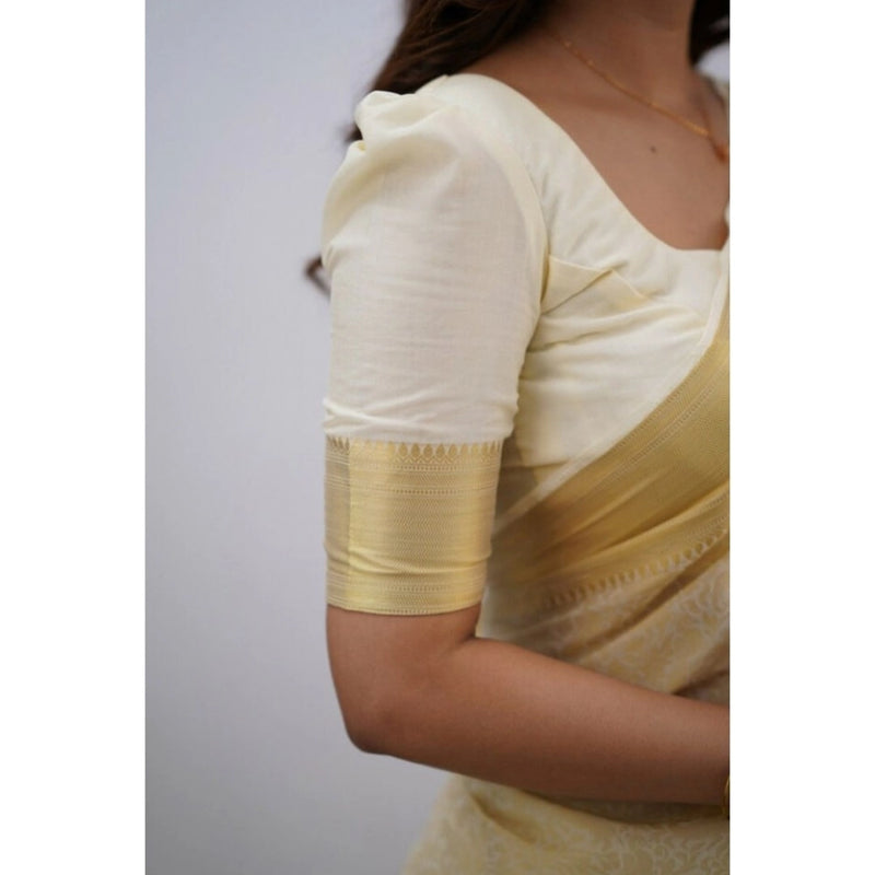 Mayawye Women's Silk Printed Saree With Unstitched Blouse 5.5Mtr (Cream)