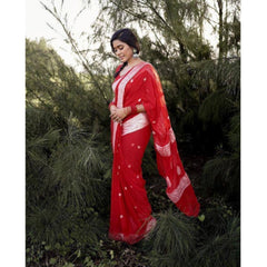 Mayawye Women's Cotton  Printed Saree With Unstitched Blouse 5.5Mtr (Red)