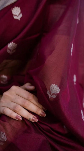Mayawye Women's Cotton  Printed Saree With Unstitched Blouse 5.5Mtr (Maroon)