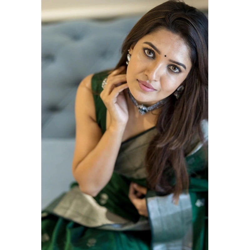 Mayawye Women's Cotton  Printed Saree With Unstitched Blouse 5.5Mtr (Green)