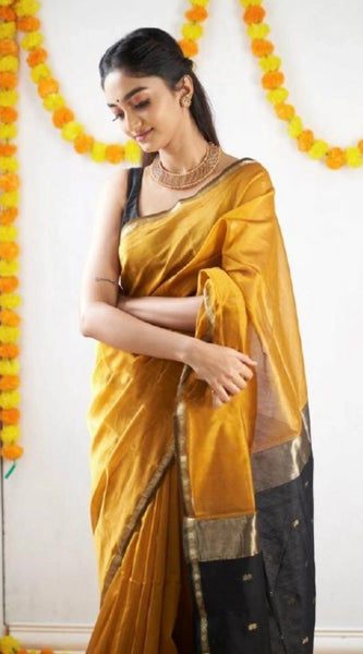 Mayawye Women's Cotton  Printed Saree With Unstitched Blouse 5.5Mtr (Yellow)