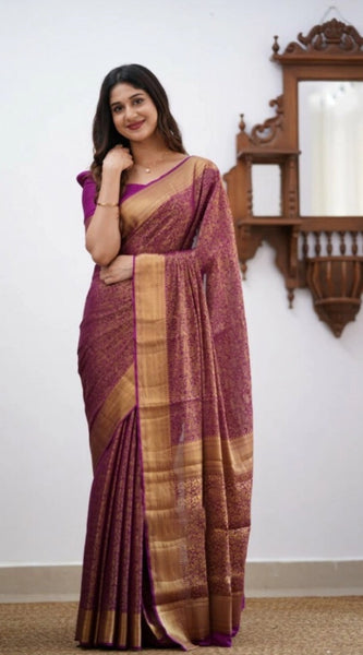 Mayawye Women's Silk Printed Saree With Unstitched Blouse 5.5Mtr (Wine)