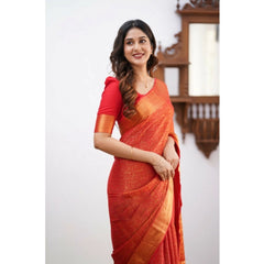 Mayawye Women's Silk Printed Saree With Unstitched Blouse 5.5Mtr (Orange)