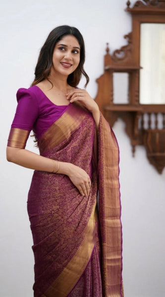 Mayawye Women's Silk Printed Saree With Unstitched Blouse 5.5Mtr (Wine)