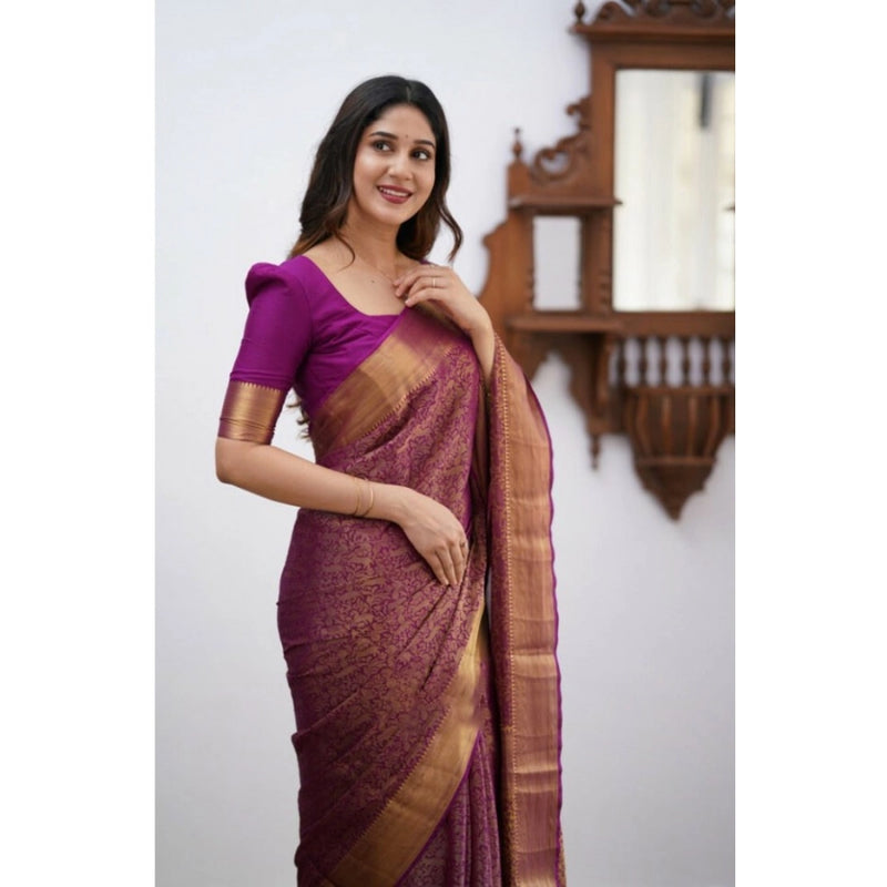 Mayawye Women's Silk Printed Saree With Unstitched Blouse 5.5Mtr (Wine)