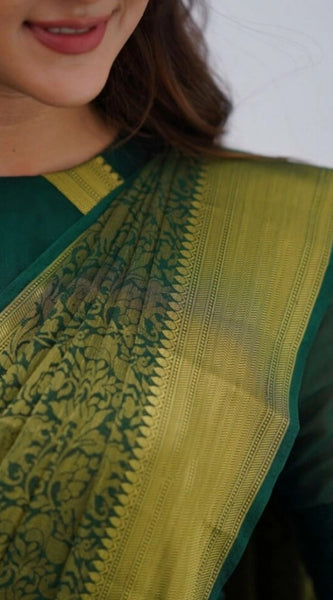 Mayawye Women's Silk Printed Saree With Unstitched Blouse 5.5Mtr (Green)