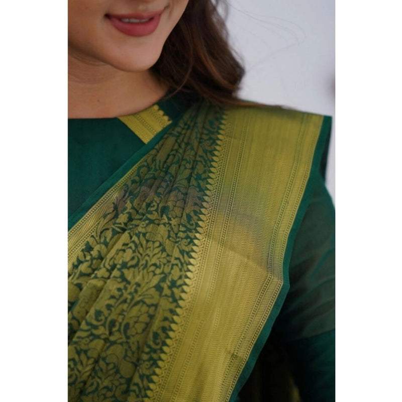 Mayawye Women's Silk Printed Saree With Unstitched Blouse 5.5Mtr (Green)
