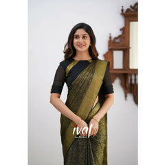 Mayawye Women's Silk Printed Saree With Unstitched Blouse 5.5Mtr (Black)
