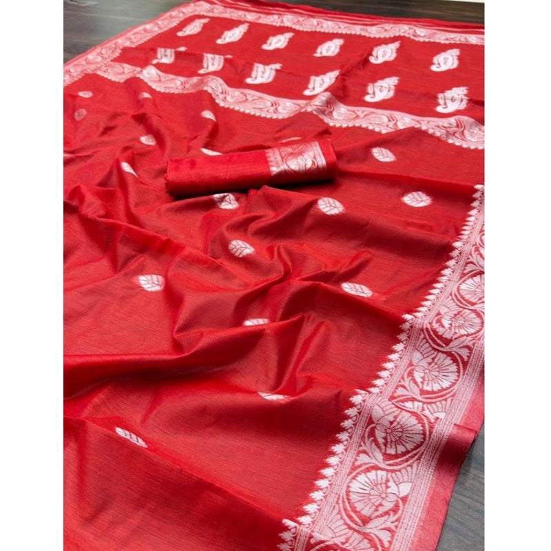 Mayawye Women's Cotton  Printed Saree With Unstitched Blouse 5.5Mtr (Red)