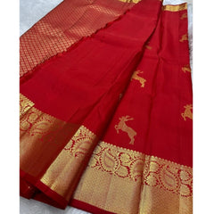 Mayawye Women's Silk Printed Saree With Unstitched Blouse 5.5Mtr (Red)