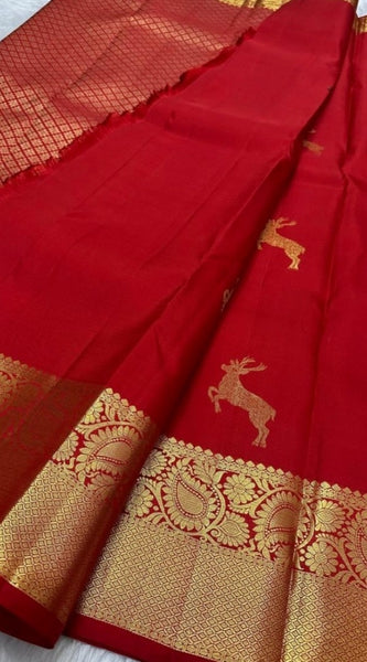 Mayawye Women's Silk Printed Saree With Unstitched Blouse 5.5Mtr (Red)