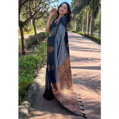 Mayawye Women's Silk Printed Saree With Unstitched Blouse 5.5Mtr (Grey)