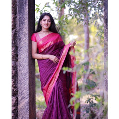 Mayawye Women's Silk Printed Saree With Unstitched Blouse 5.5Mtr (Purple)