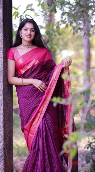 Mayawye Women's Silk Printed Saree With Unstitched Blouse 5.5Mtr (Purple)