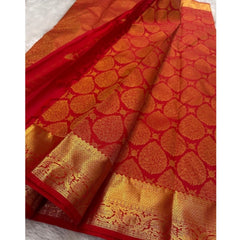 Mayawye Women's Silk Printed Saree With Unstitched Blouse 5.5Mtr (Red)