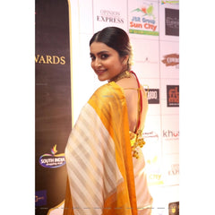 Mayawye Women's Silk Printed Saree With Unstitched Blouse 5.5Mtr (Off White-Yellow)
