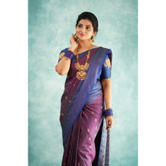 Mayawye Women's Silk Printed Saree With Unstitched Blouse 5.5Mtr (Purple)