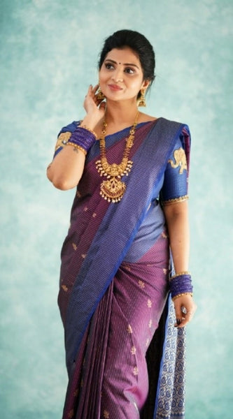 Mayawye Women's Silk Printed Saree With Unstitched Blouse 5.5Mtr (Purple)