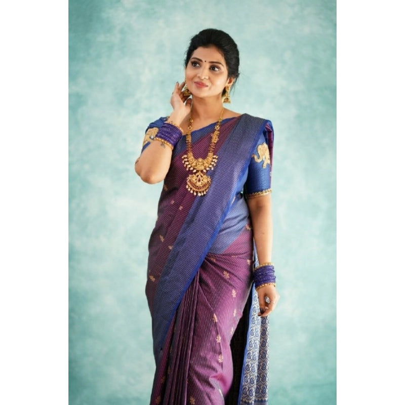 Mayawye Women's Silk Printed Saree With Unstitched Blouse 5.5Mtr (Purple)