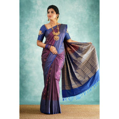 Mayawye Women's Silk Printed Saree With Unstitched Blouse 5.5Mtr (Purple)