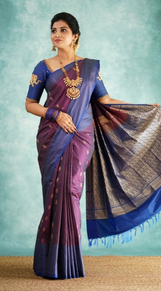 Mayawye Women's Silk Printed Saree With Unstitched Blouse 5.5Mtr (Purple)