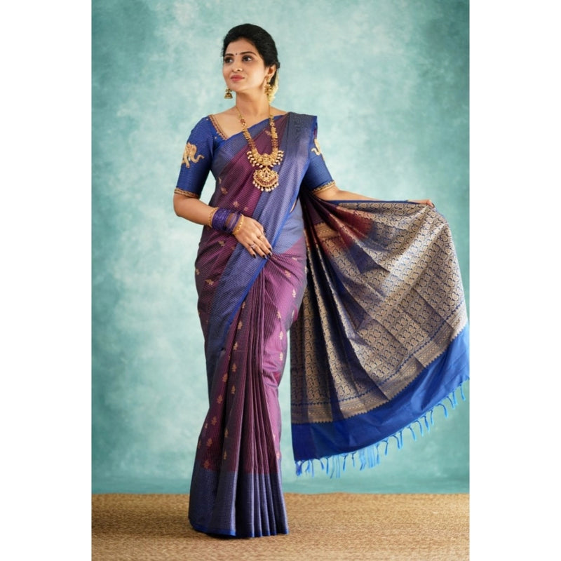 Mayawye Women's Silk Printed Saree With Unstitched Blouse 5.5Mtr (Purple)