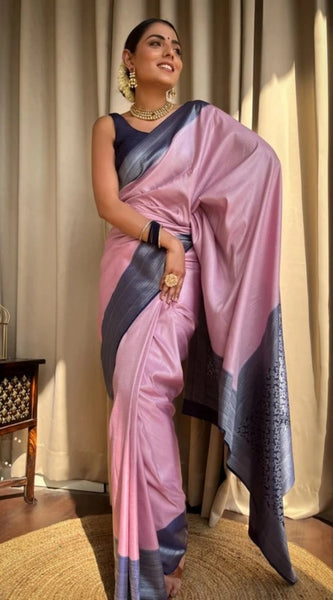 Mayawye Women's Silk Printed Saree With Unstitched Blouse 5.5Mtr (Pink)