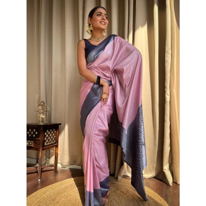 Mayawye Women's Silk Printed Saree With Unstitched Blouse 5.5Mtr (Pink)