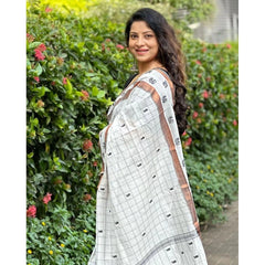 Mayawye Women's Silk Printed Saree With Unstitched Blouse 5.5Mtr (Off White)