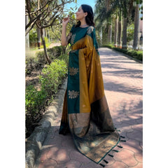 Mayawye Women's Silk Printed Saree With Unstitched Blouse 5.5Mtr (Yellow)