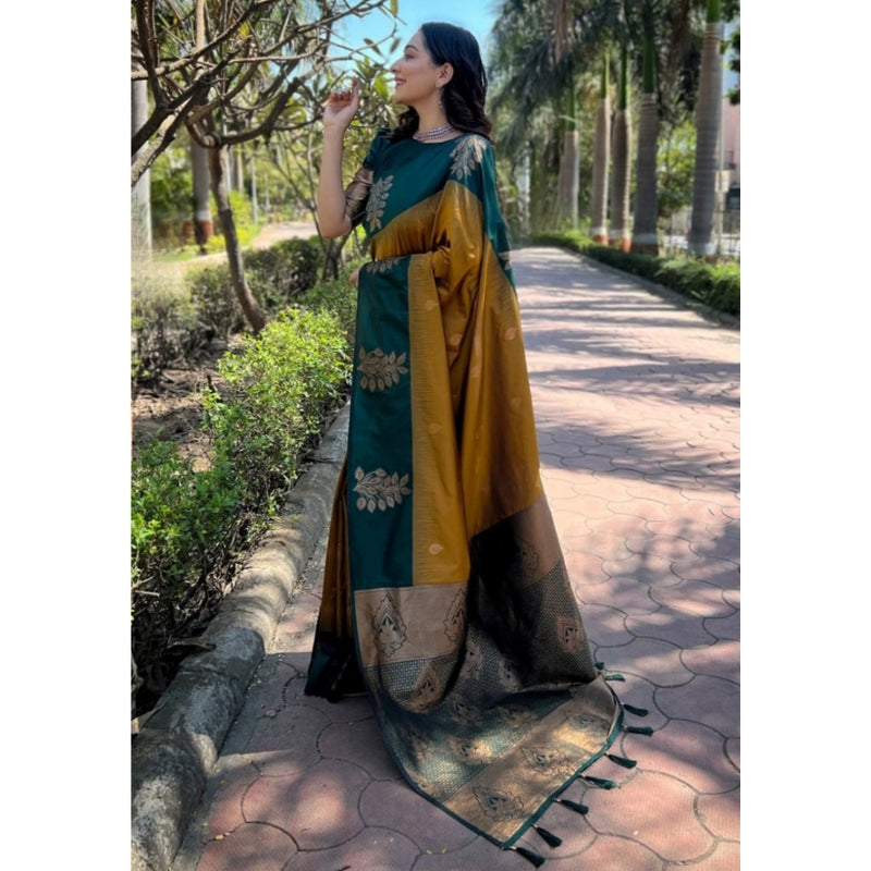 Mayawye Women's Silk Printed Saree With Unstitched Blouse 5.5Mtr (Yellow)