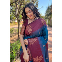Mayawye Women's Silk Printed Saree With Unstitched Blouse 5.5Mtr (Blue)